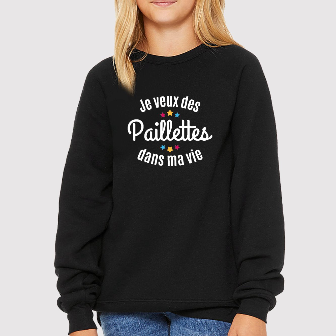 Sweat Enfant Je veux des paillettes dans ma vie Noir