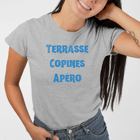 T-Shirt Femme Terrasse copines apéro Gris