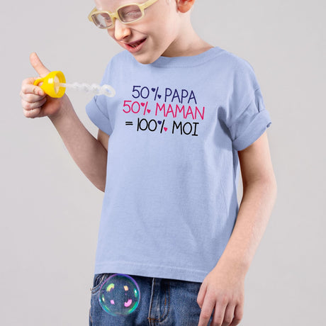 T-Shirt Enfant 50% maman 50% papa Bleu