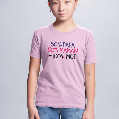 T-Shirt Enfant 50% maman 50% papa Rose