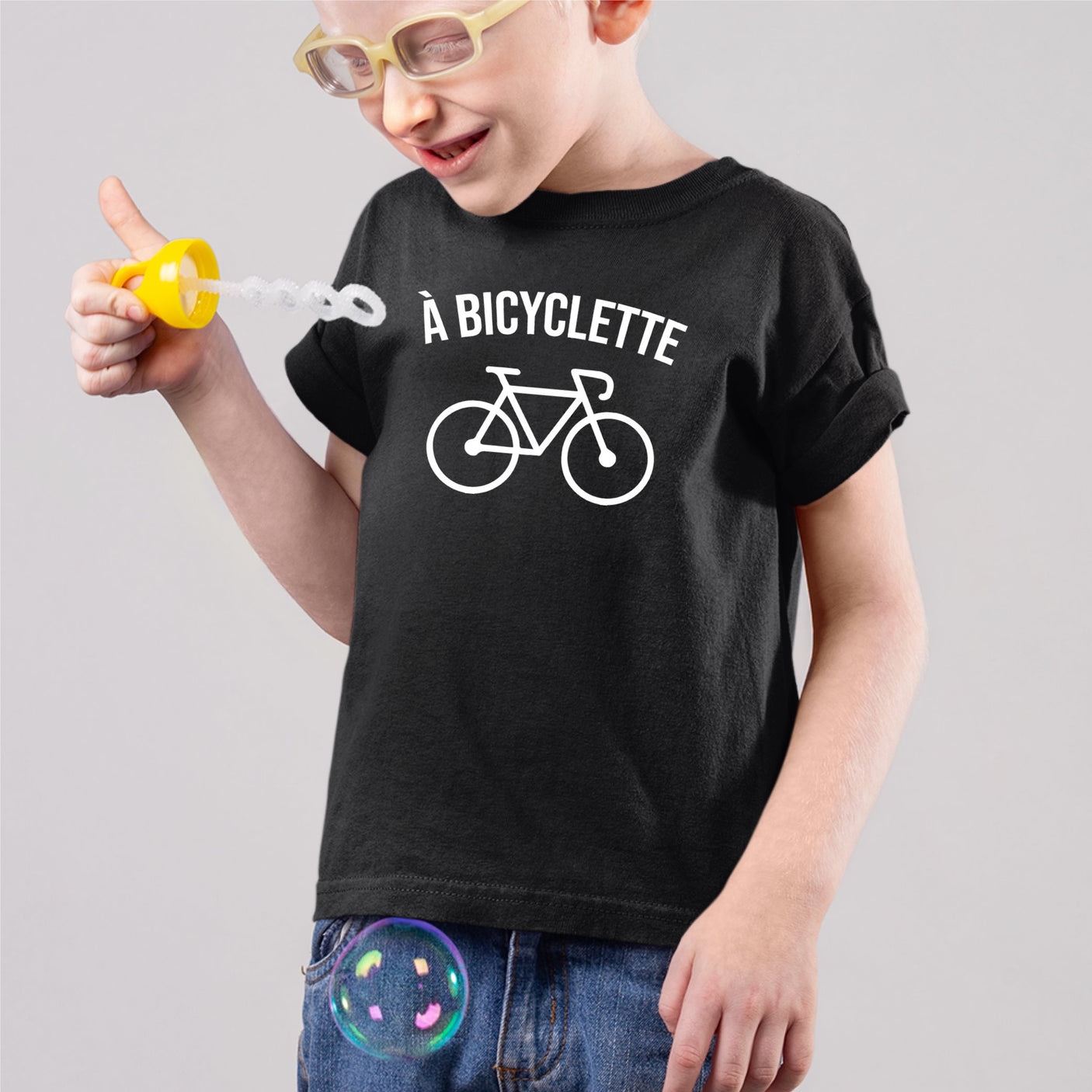T-Shirt Enfant À bicyclette Noir