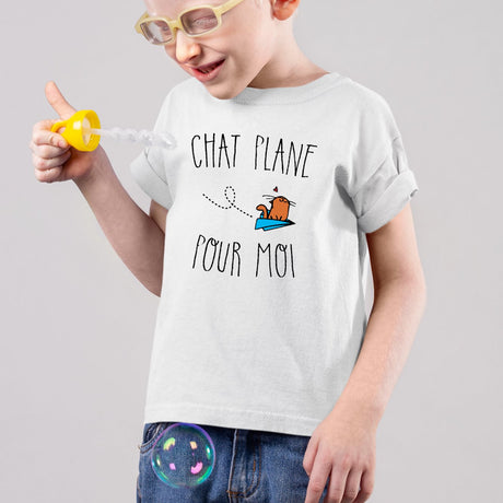 T-Shirt Enfant Chat plane pour moi Blanc