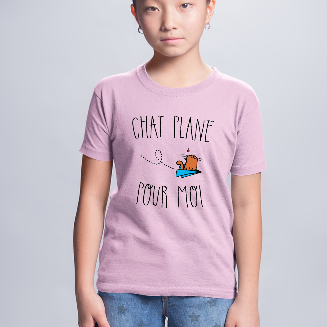 T-Shirt Enfant Chat plane pour moi Rose