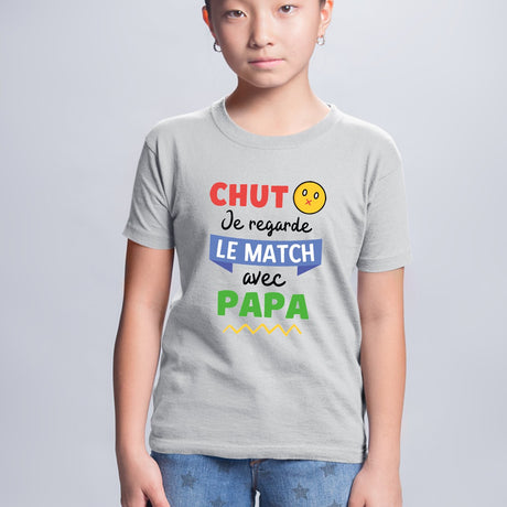 T-Shirt Enfant Chut je regarde le match avec papa Gris