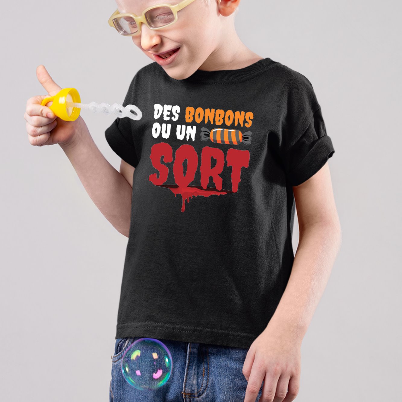 T-Shirt Enfant Des bonbons ou un sort Noir