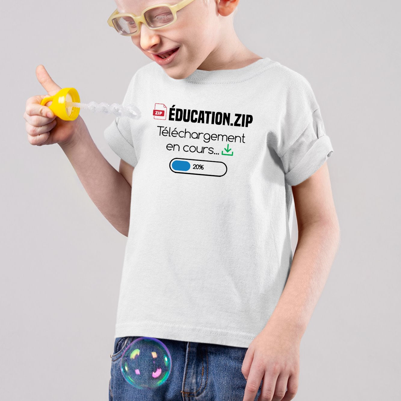 T-Shirt Enfant Éducation téléchargement en cours Blanc
