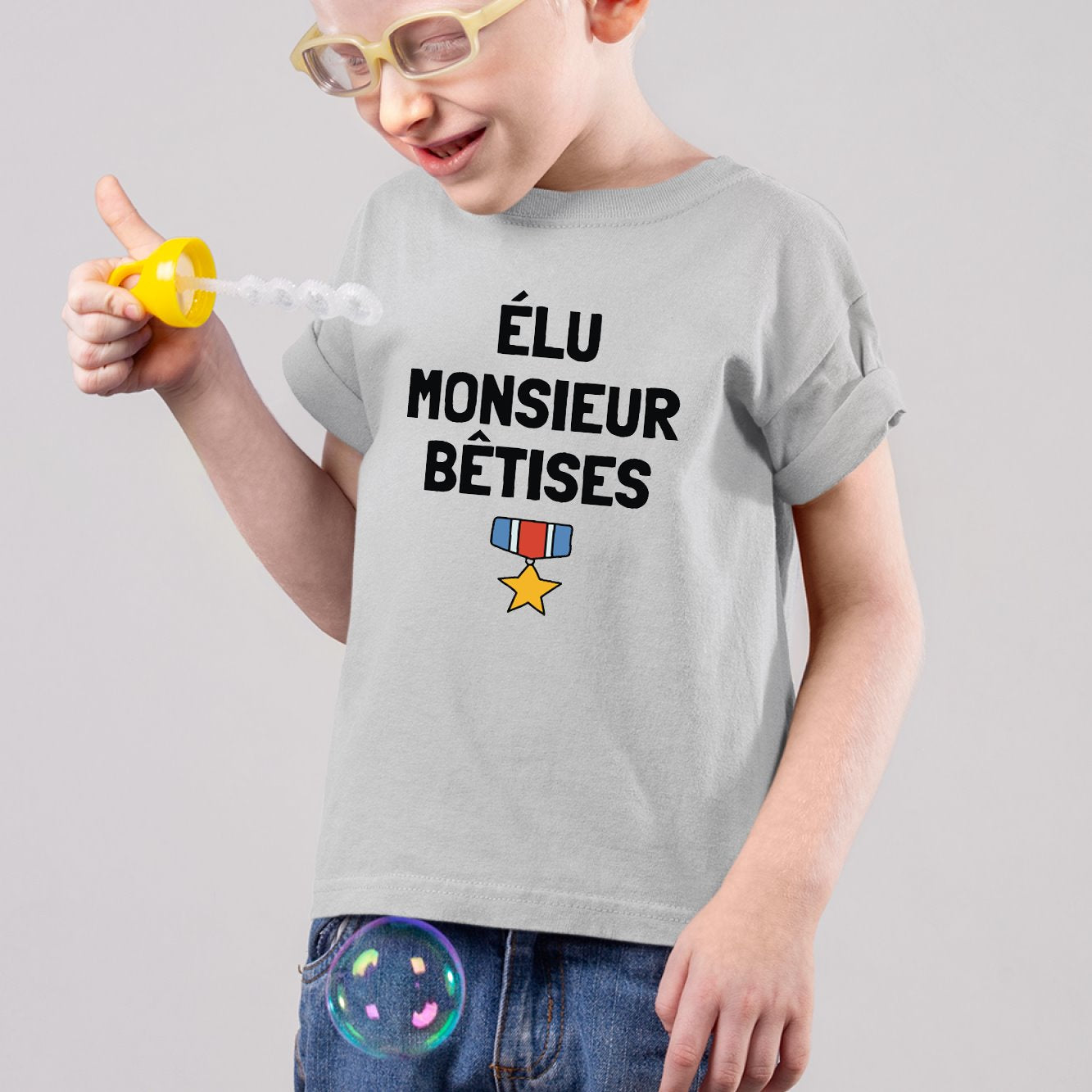 T-Shirt Enfant Élu monsieur bêtises Gris
