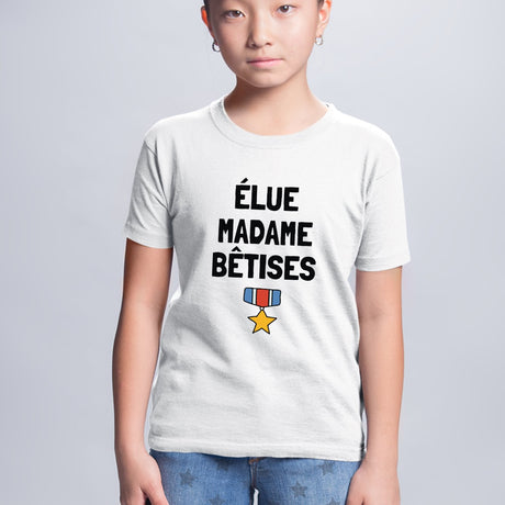 T-Shirt Enfant Élue madame bêtises Blanc