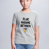 T-Shirt Enfant Élue madame bêtises Gris