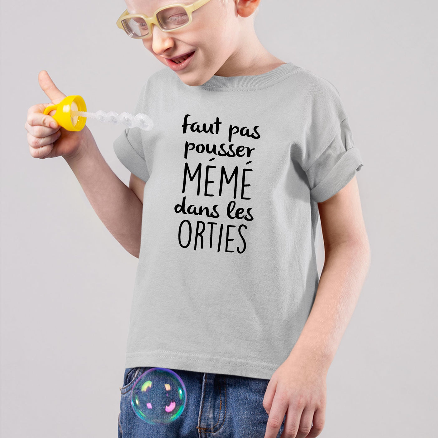 T-Shirt Enfant Faut pas pousser mémé Gris