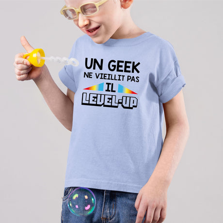 T-Shirt Enfant Geek level-up Bleu