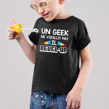 T-Shirt Enfant Geek level-up Noir