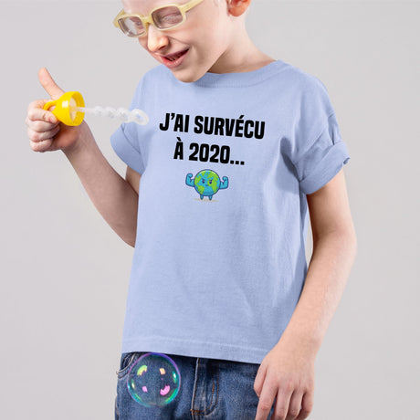 T-Shirt Enfant J'ai survécu à 2020 Bleu