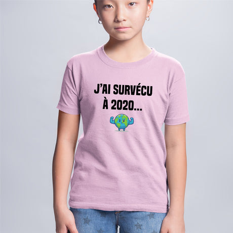 T-Shirt Enfant J'ai survécu à 2020 Rose