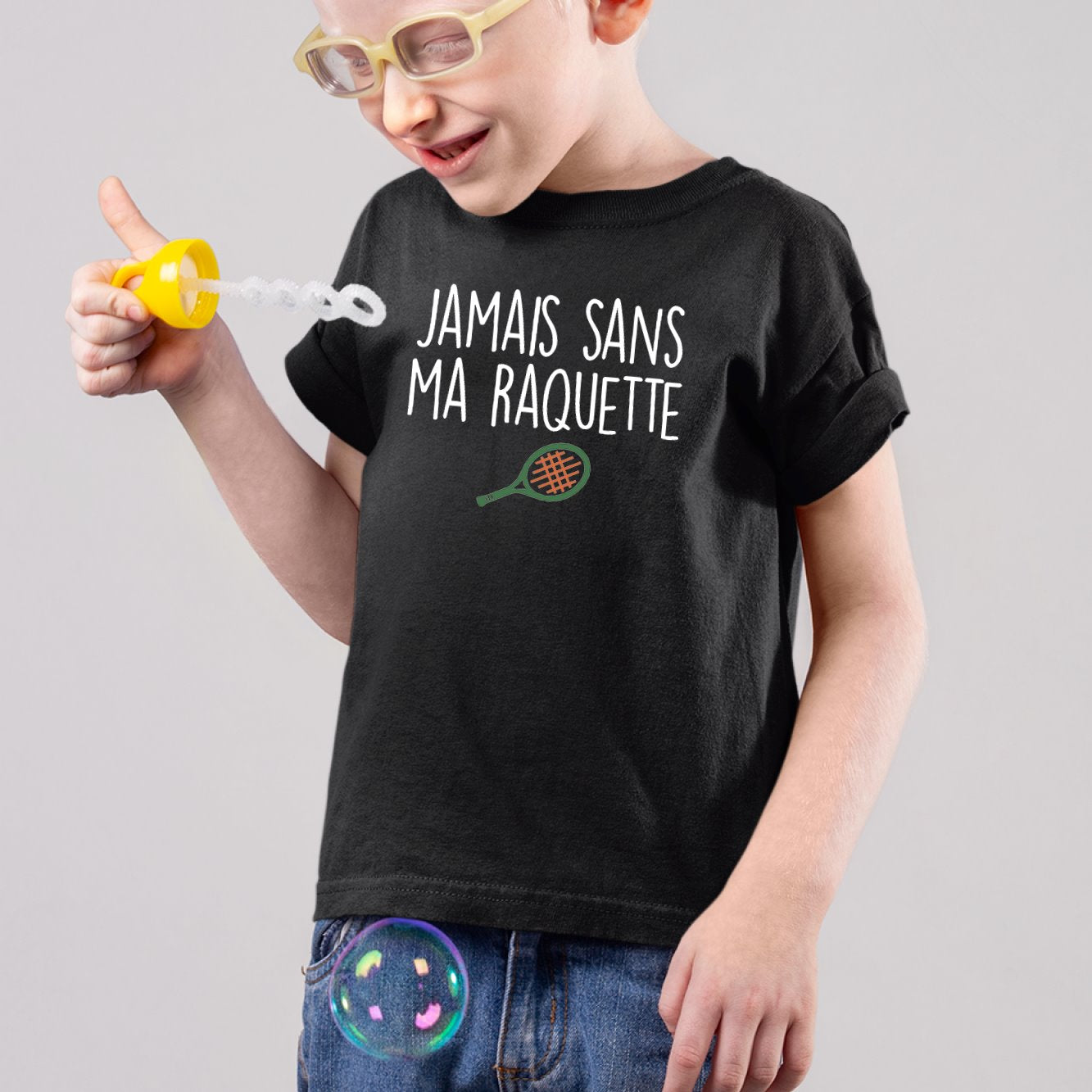 T-Shirt Enfant Jamais sans ma raquette Noir