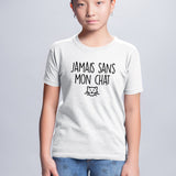 T-Shirt Enfant Jamais sans mon chat Blanc