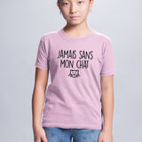 T-Shirt Enfant Jamais sans mon chat Rose