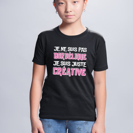 T-Shirt Enfant Je ne suis pas bordélique je suis créative Noir