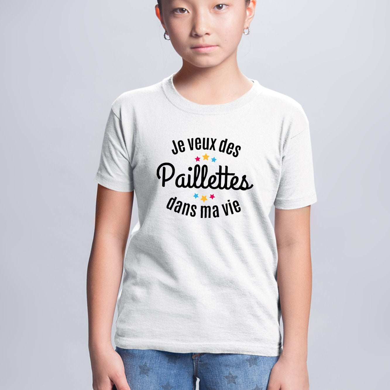T-Shirt Enfant Je veux des paillettes dans ma vie Blanc
