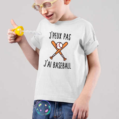 T-Shirt Enfant J'peux pas j'ai baseball Blanc