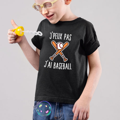 T-Shirt Enfant J'peux pas j'ai baseball Noir