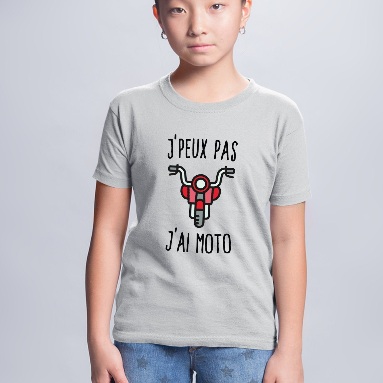 T-Shirt Enfant J'peux pas j'ai moto Gris