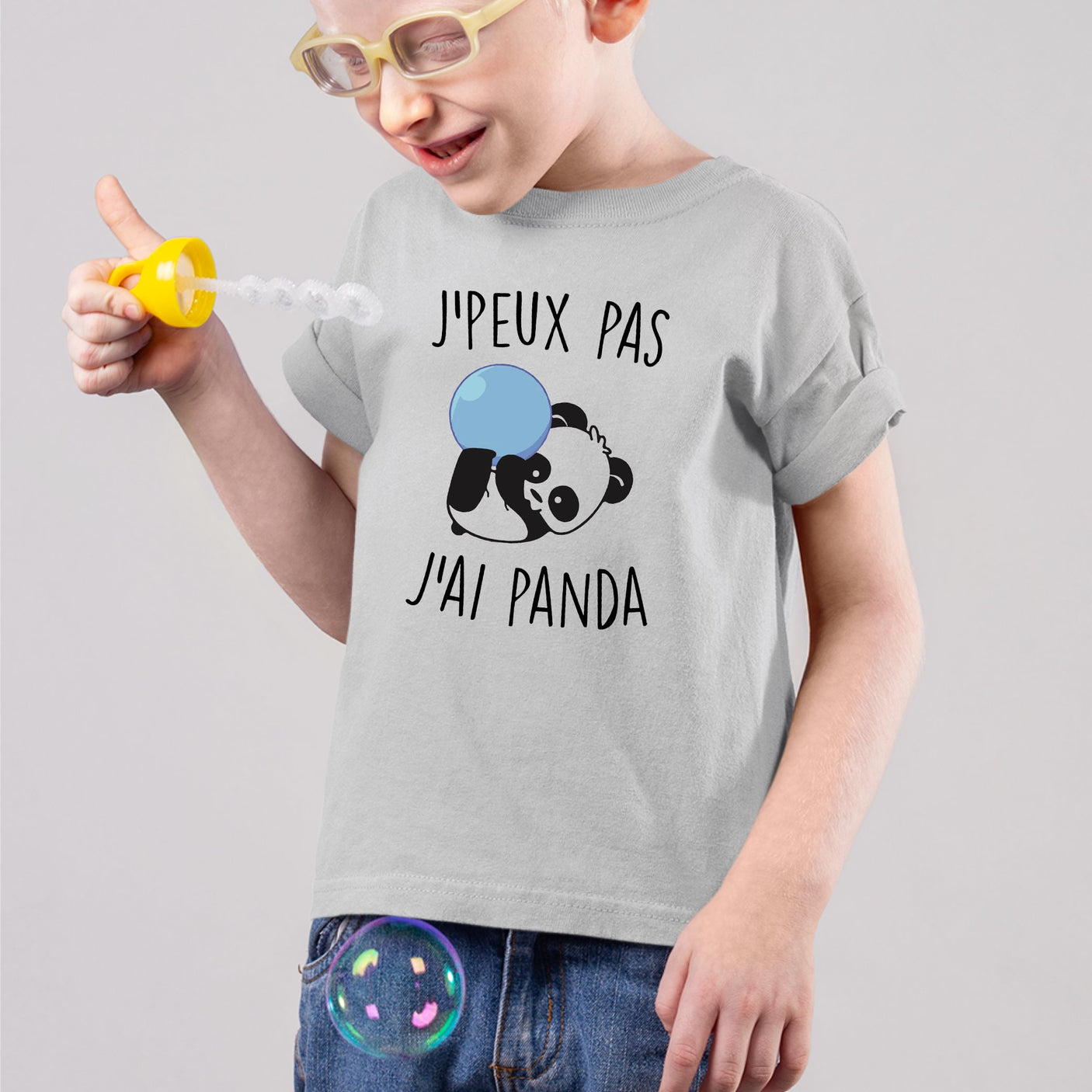 T-Shirt Enfant J'peux pas j'ai panda Gris