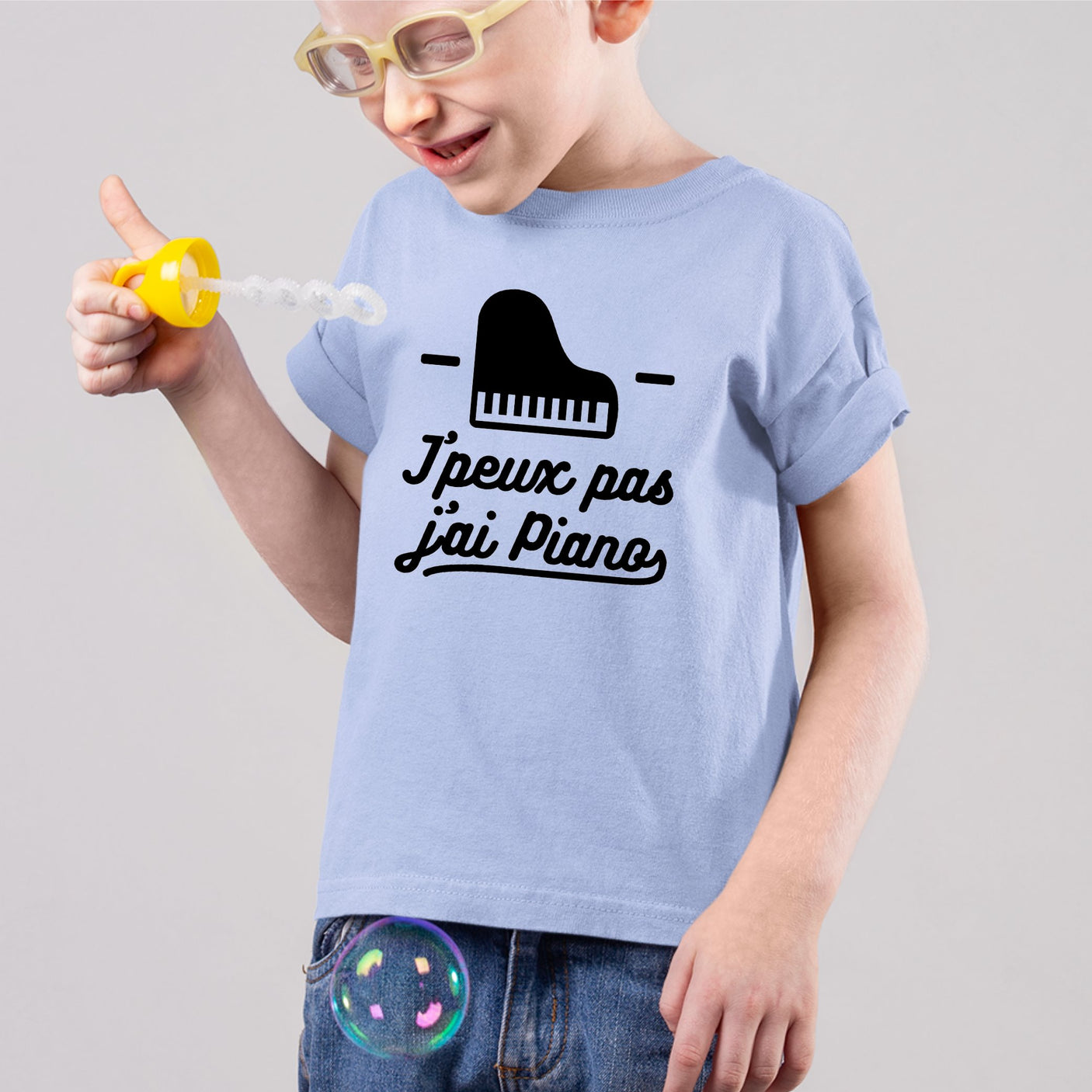 T-Shirt Enfant J'peux pas j'ai piano Bleu