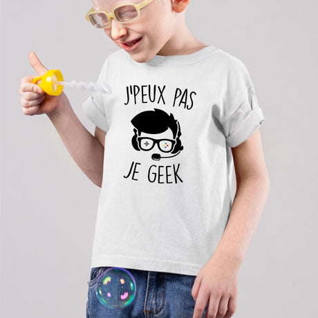 T-Shirt Enfant J'peux pas je geek Blanc