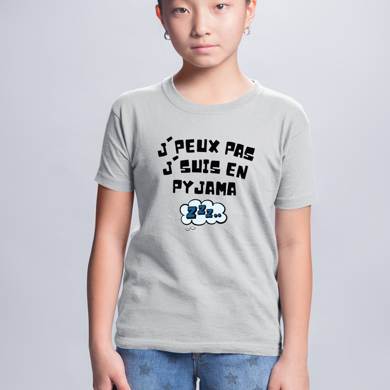 T-Shirt Enfant J'peux pas j'suis en pyjama Gris