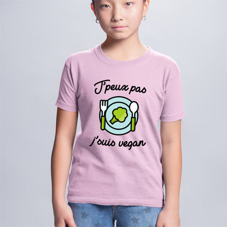 T-Shirt Enfant J'peux pas j'suis vegan Rose