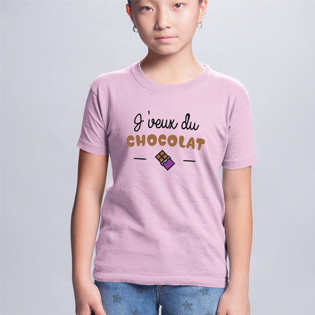 T-Shirt Enfant J'veux du chocolat Rose