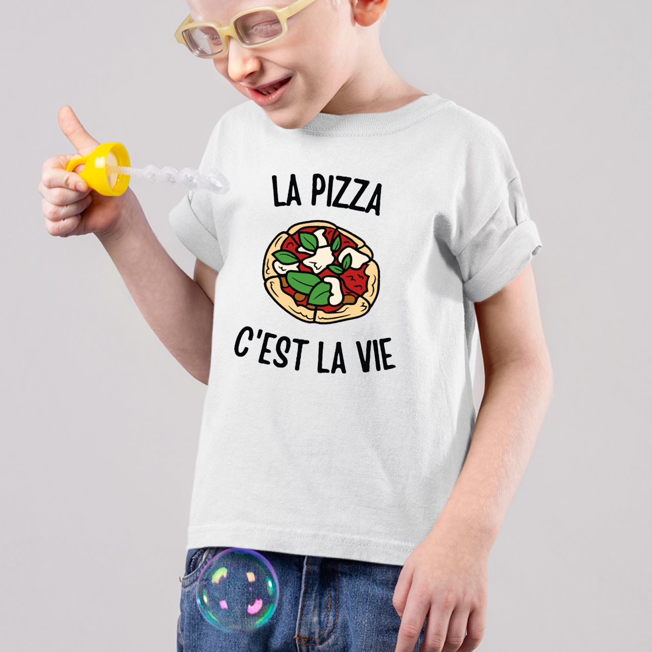T-Shirt Enfant La pizza c'est la vie Blanc