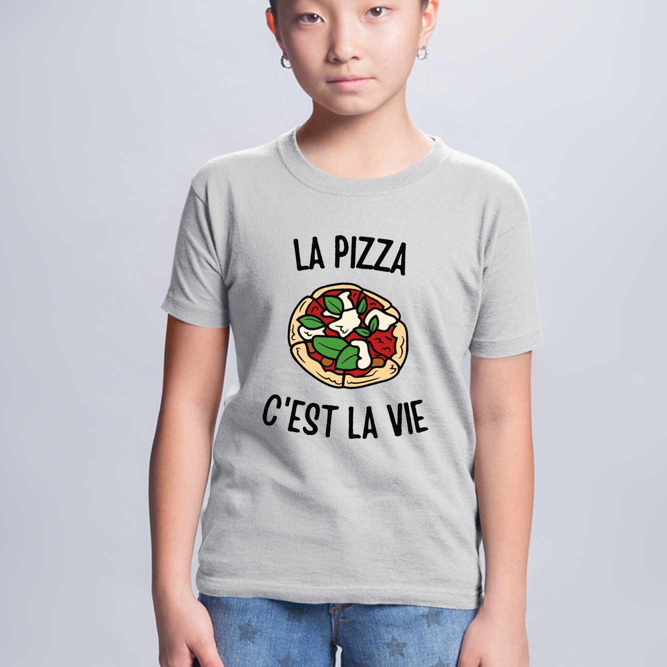 T-Shirt Enfant La pizza c'est la vie Gris
