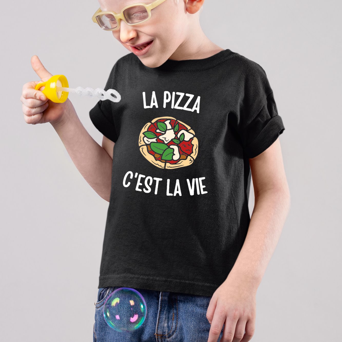 T-Shirt Enfant La pizza c'est la vie Noir