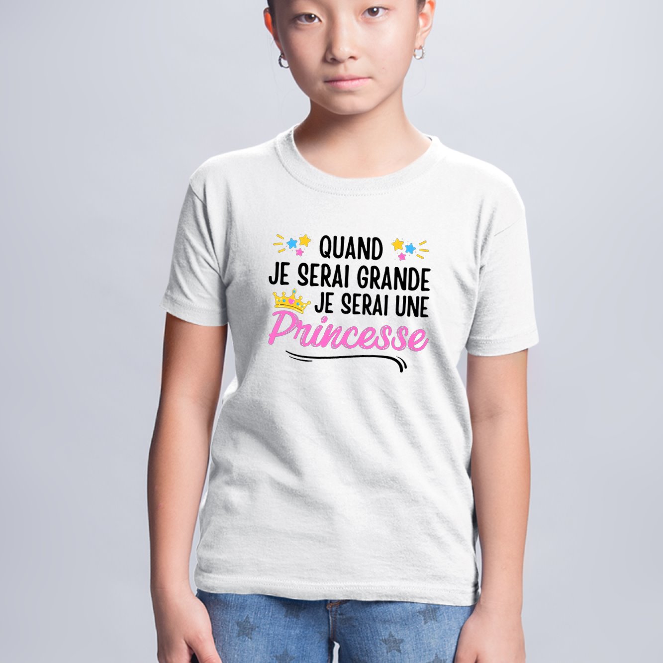 T-Shirt Enfant Quand je serai grande je serai une princesse Blanc