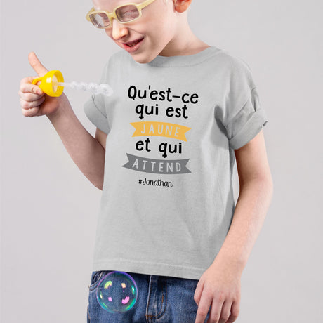 T-Shirt Enfant Qu'est-ce qui est jaune Jonathan Gris
