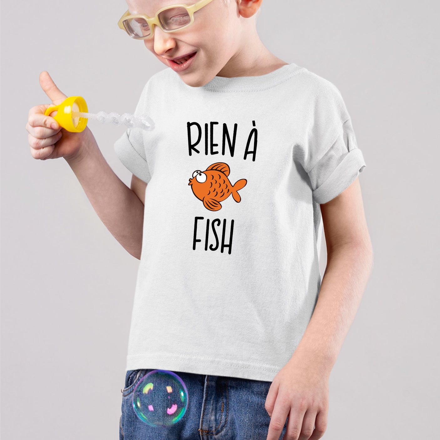 T-Shirt Enfant Rien à fish Blanc