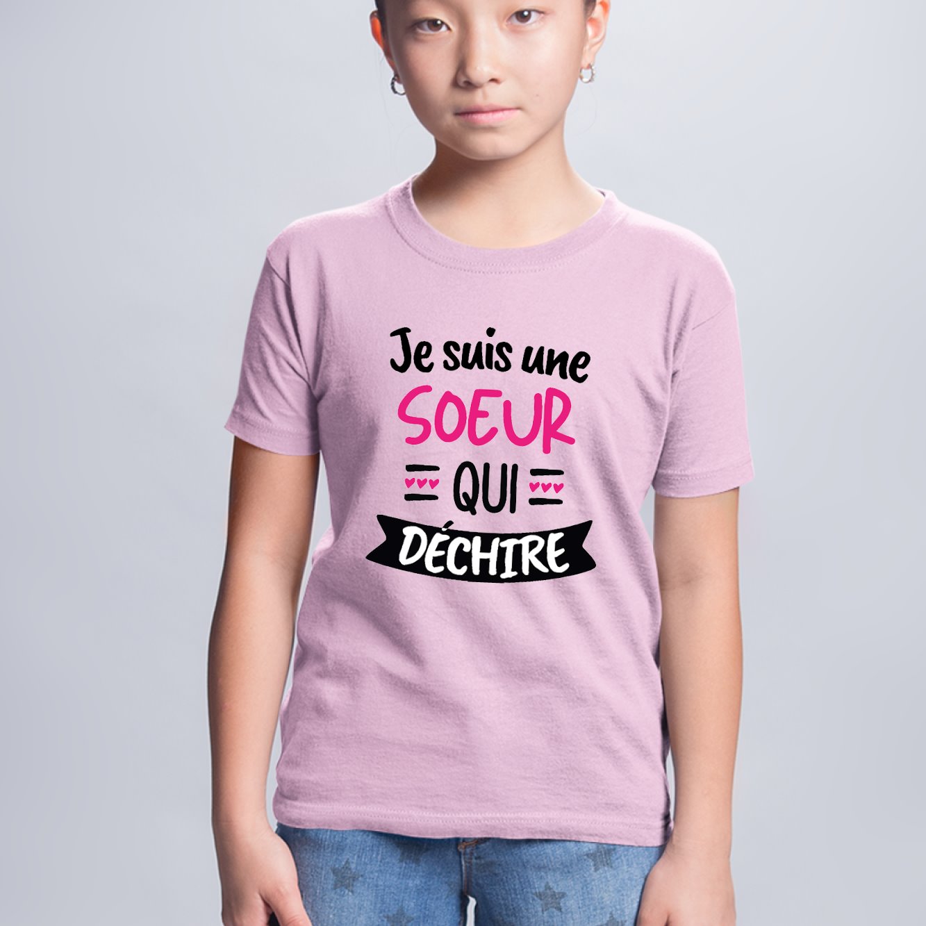 T-Shirt Enfant Soeur qui déchire Rose