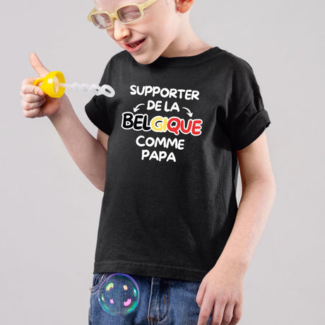 T-Shirt Enfant Supporter de la Belgique comme papa Noir