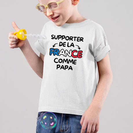 T-Shirt Enfant Supporter de la France comme papa Blanc