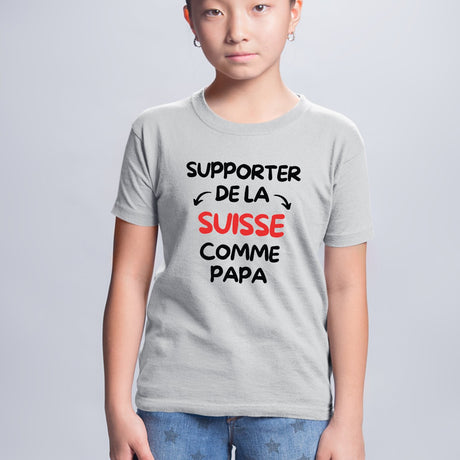 T-Shirt Enfant Supporter de la Suisse comme papa Gris