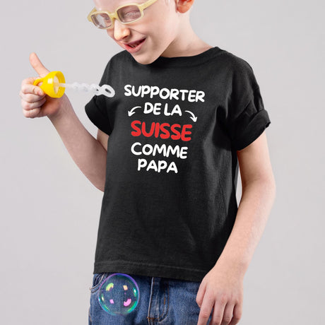 T-Shirt Enfant Supporter de la Suisse comme papa Noir