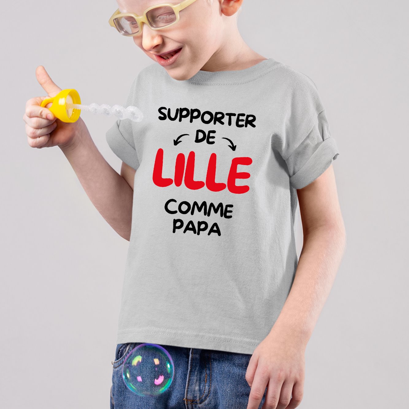 T-Shirt Enfant Supporter de Lille comme papa Gris