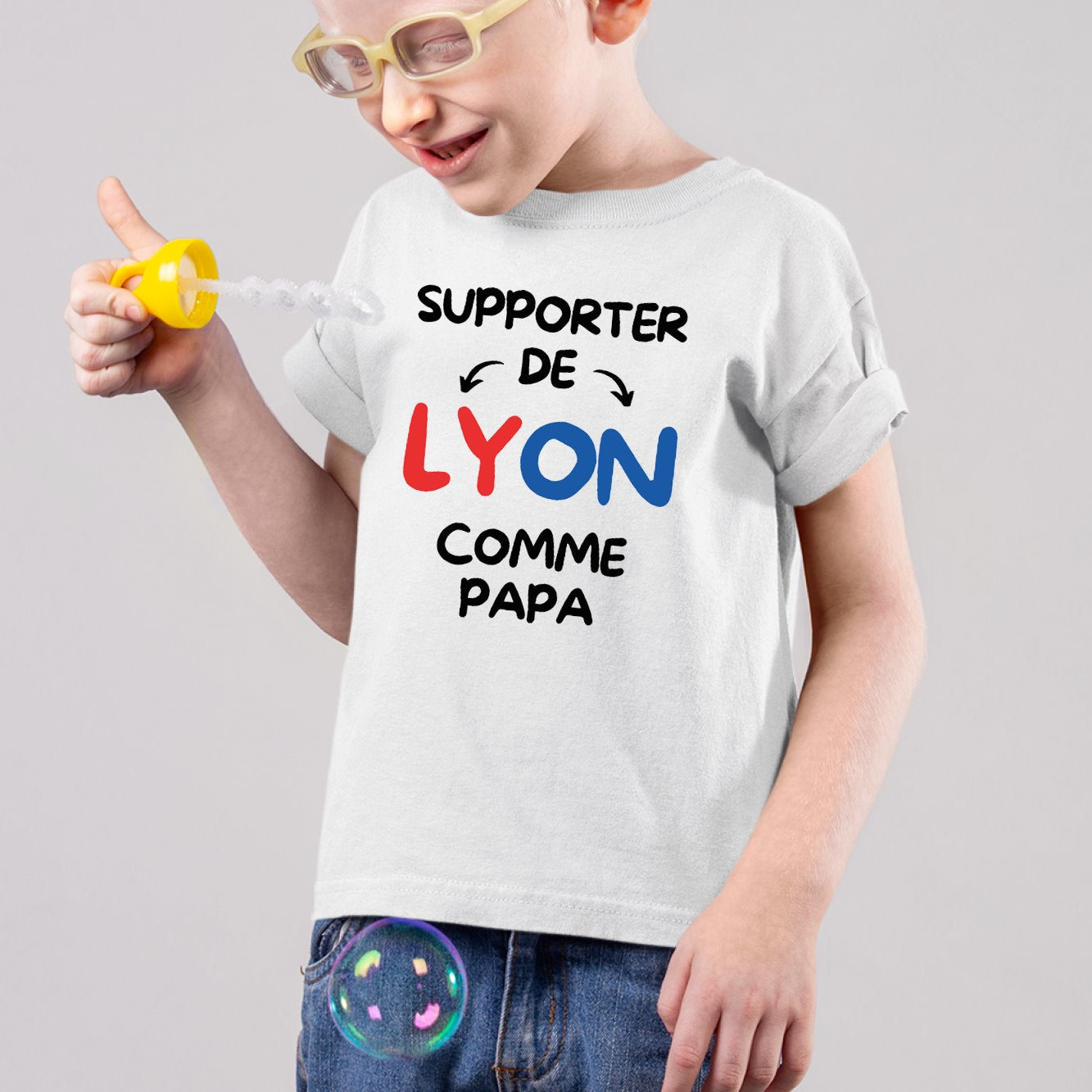 T-Shirt Enfant Supporter de Lyon comme papa Blanc