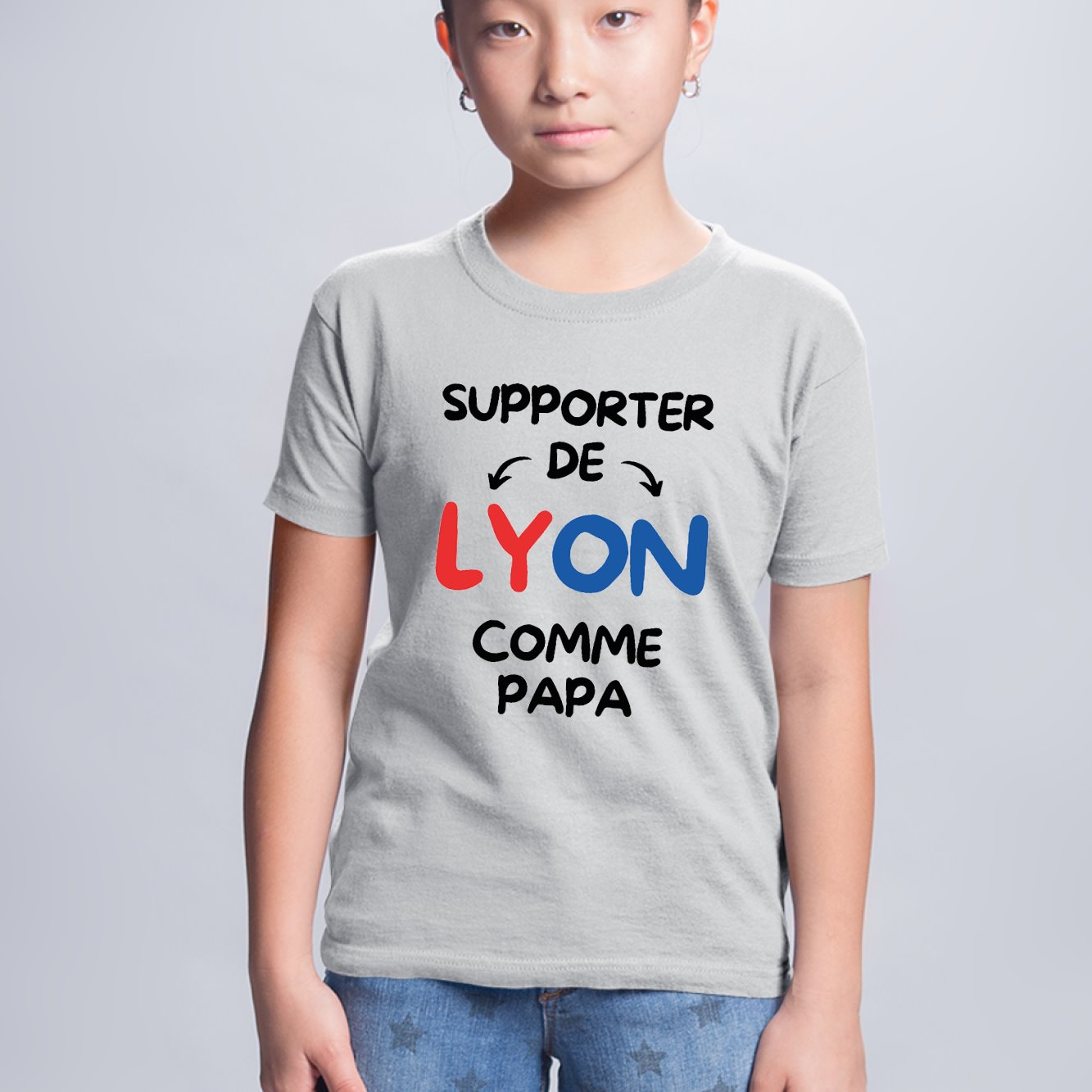 T-Shirt Enfant Supporter de Lyon comme papa Gris