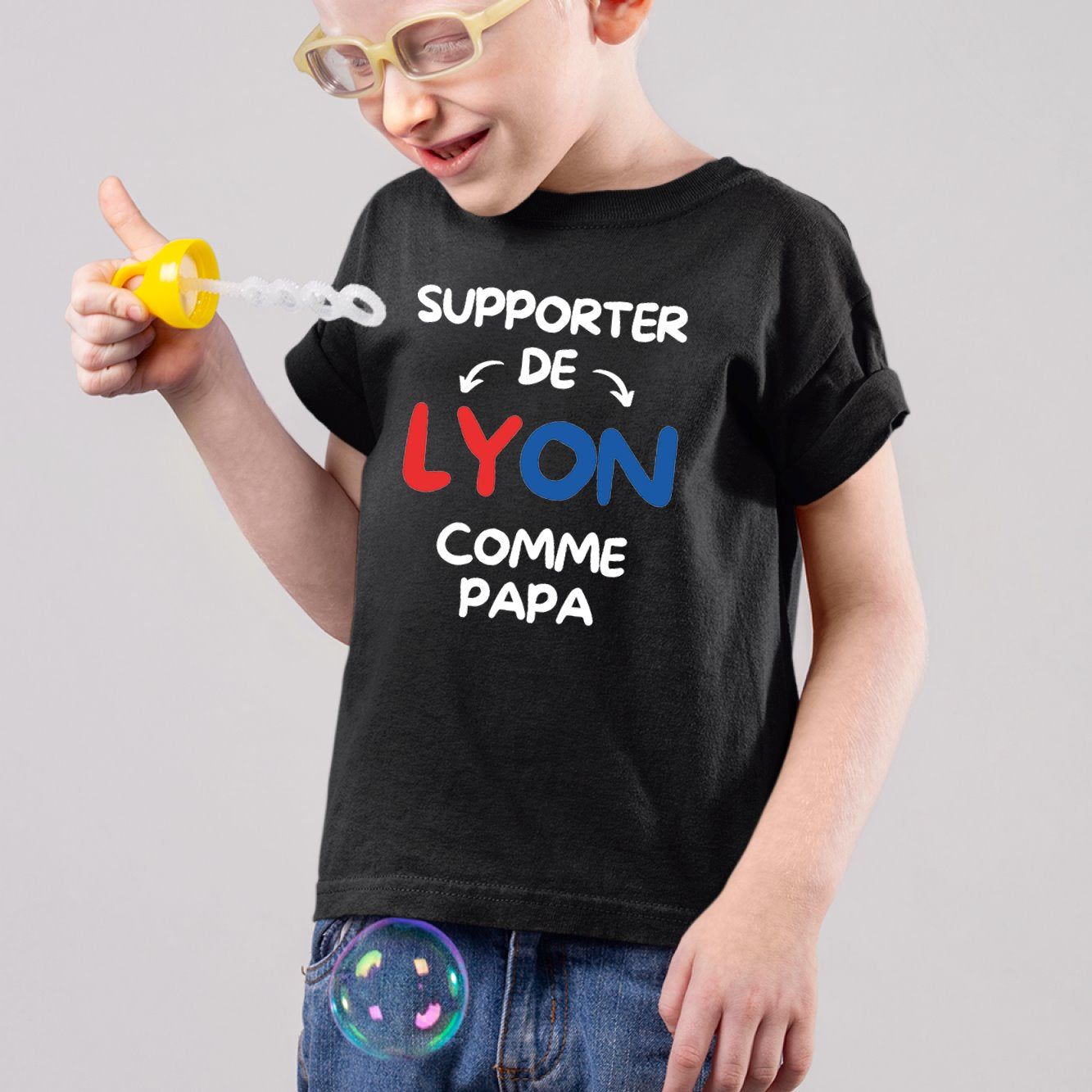 T-Shirt Enfant Supporter de Lyon comme papa Noir