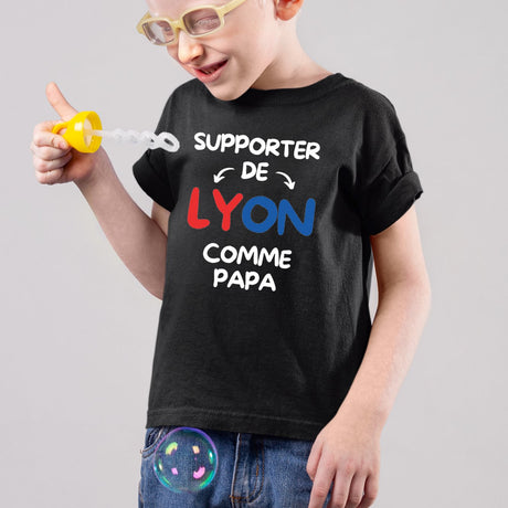 T-Shirt Enfant Supporter de Lyon comme papa Noir