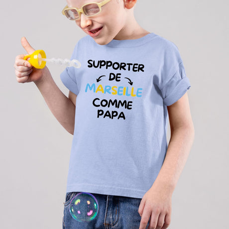 T-Shirt Enfant Supporter de Marseille comme papa Bleu