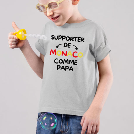 T-Shirt Enfant Supporter de Monaco comme papa Gris